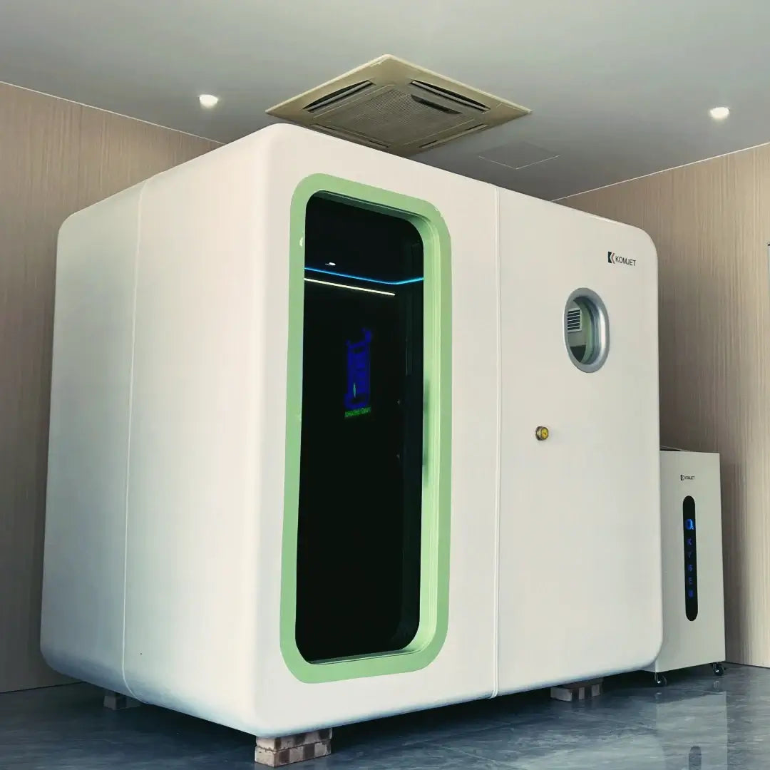 KOMJET Anti-Aging Cabin 2.0 hyperbaric oxygen chamber for premium client wellness therapy.