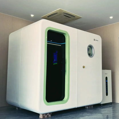KOMJET Anti-Aging Cabin 2.0 hyperbaric oxygen chamber for premium client wellness therapy.